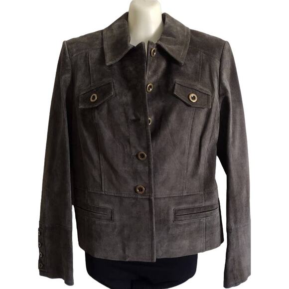 Ann Taylor Loft Suede Jacket with Slit Pockets, Dark Olive, Sz 10 NWT - Picture 1 of 6